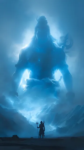 Glowing Shiva Meditation With Trishul And Blue Aura