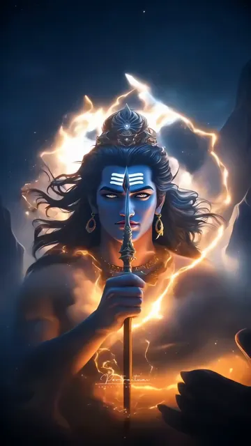 Mahakaal Blue Aura With Lightning And Trishul