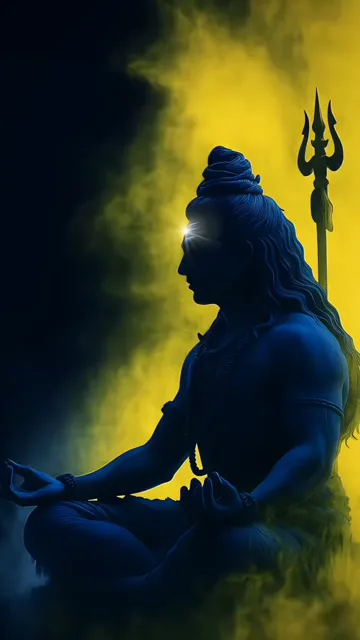 Shiva Meditation With Trishul And Blue Aura