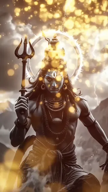 Shiva With Trishul And Golden Aura Devotional Scene