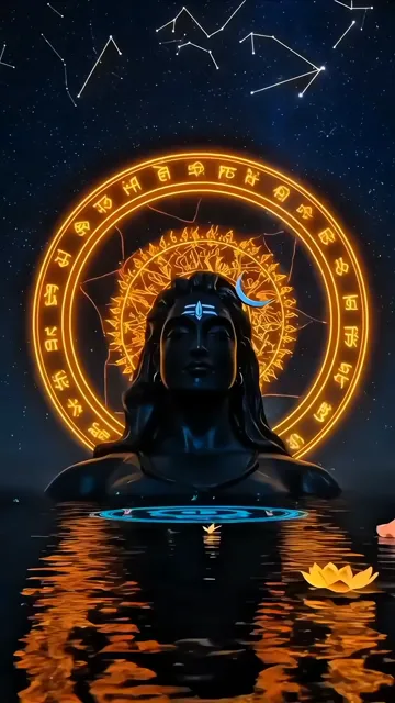 Shiva Meditating In Cosmic Circle With Lotus And Starry Sky