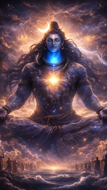 Shiva Meditation With Blue Aura And Cosmic Sky