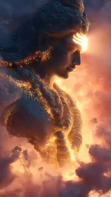 Shiva With Third Eye And Divine Aura In Clouds