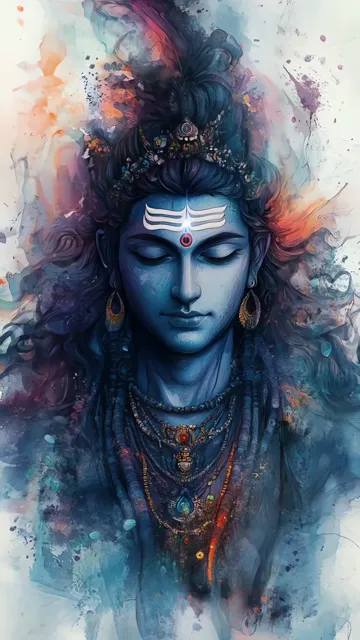 Shiva With Blue Aura And Watercolor Art Style