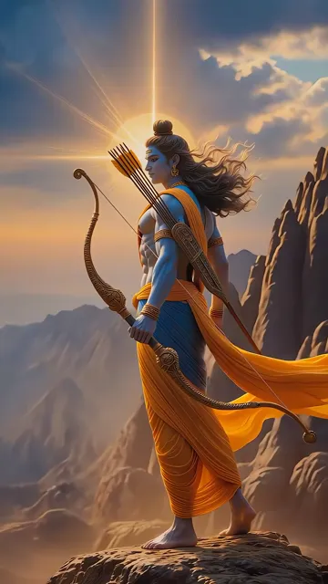 Rama Standing On Mountain Peak With Bow And Arrow