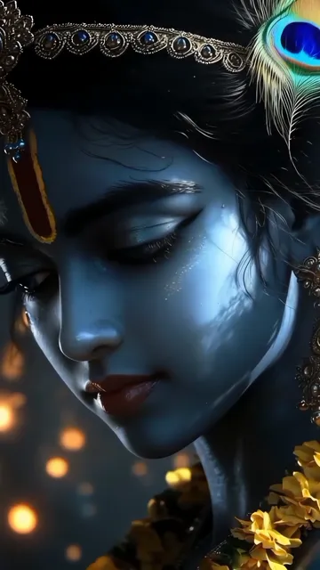 Lord Krishna Adbhut Darshan With Blue Glow And Peacock Feather
