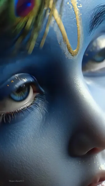 Blue Krishna Divine Eye With Golden Peacock Feather