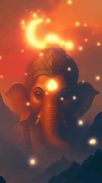 Lord Ganesha Divine Energy With Crescent Moon And Golden Aura