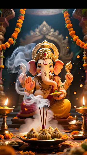 Ganesh Ji Devotional Festival Scene With Modak And Candles