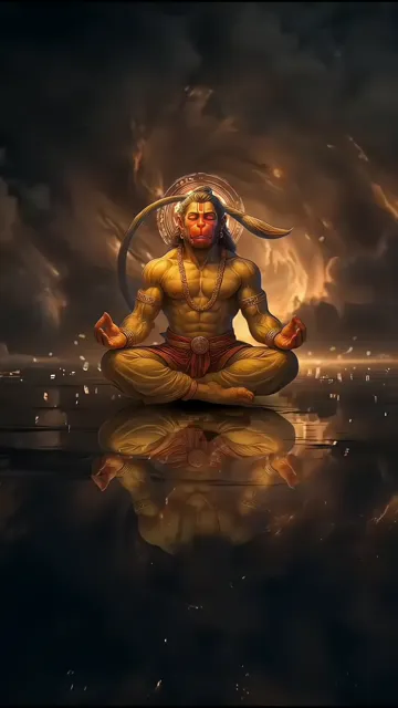 Hanuman In Meditation With Divine Aura And Reflection