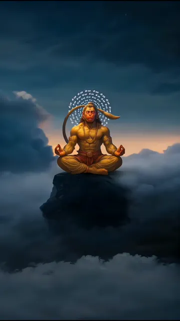 Hanuman Meditating On Mountain Peak With Divine Aura