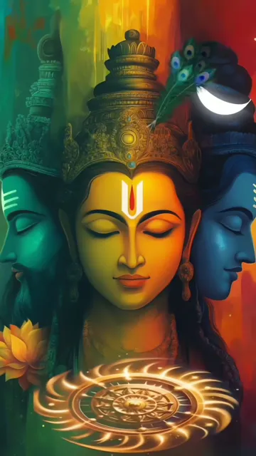 Trishul Holding Shiva With Blue And Green Aura