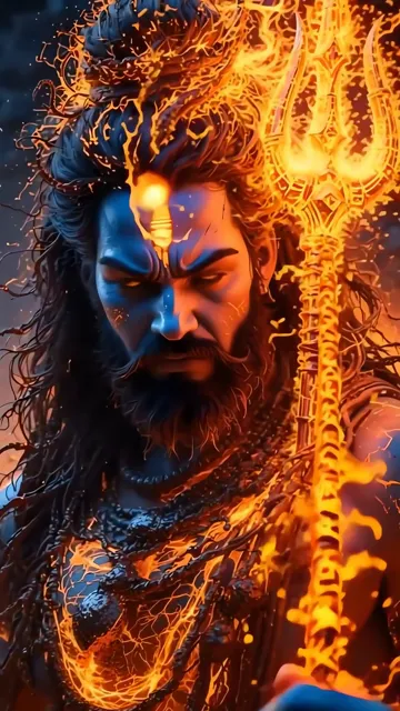 Shiva With Fiery Trishul And Blue Skin Divine Aura