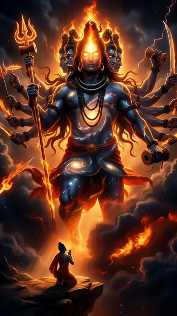 Shiva Vishwarupa Cosmic Form With Trishul And Fire Aura