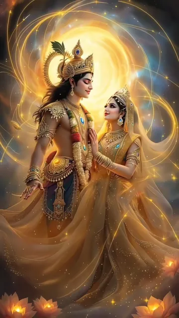 Radha Krishna Romantic Moonlight Temple Scene