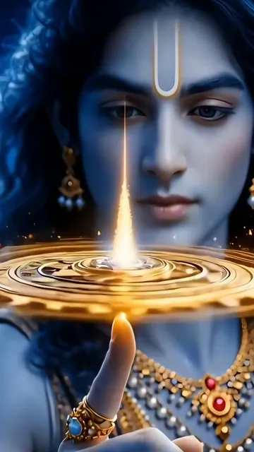 Shree Krishna Divine Leela With Golden Chakra And Blue Aura