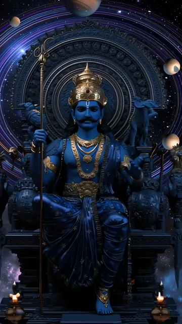 Shani Dev Blue Divine Throne Cosmic Scene