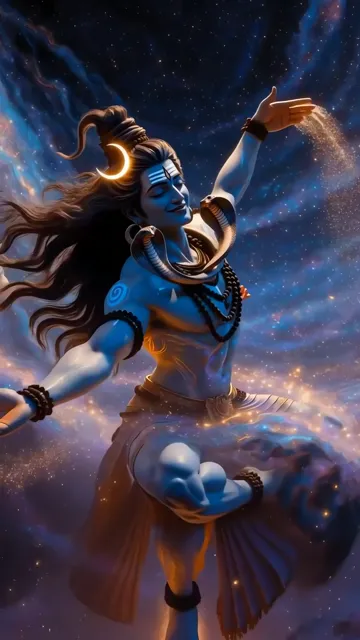 Shiva Cosmic Dance With Blue Aura And Crescent Moon