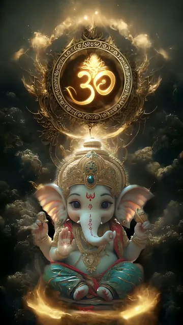 Ganesha Ganpati Bappa Morya With Golden Om And Sacred Aura