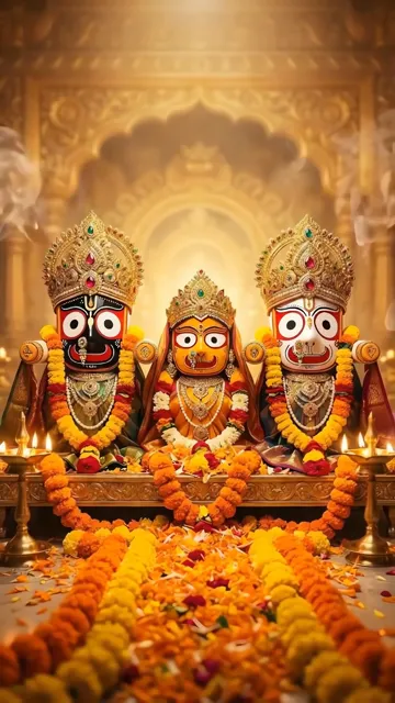 Jagannath Bhakti Devotional Trinity With Floral Offering