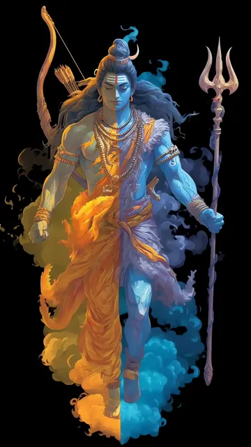 Shiva Half Orange Half Blue Divine Split Body