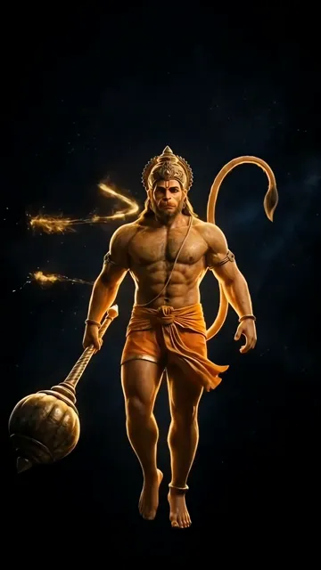 Hanuman Power Pose With Golden Mace And Divine Aura