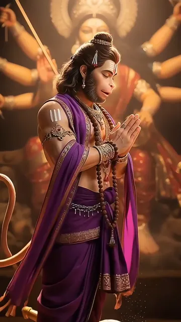 Hanuman Devotional Prayer With Purple Robes And Sacred Beads