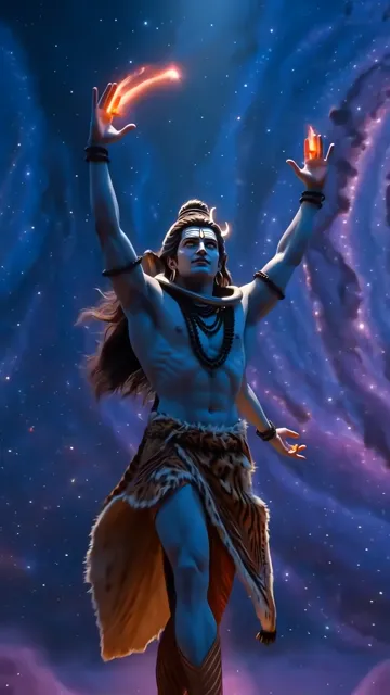 Shiva Cosmic Dance With Fire Hands And Nebula Background