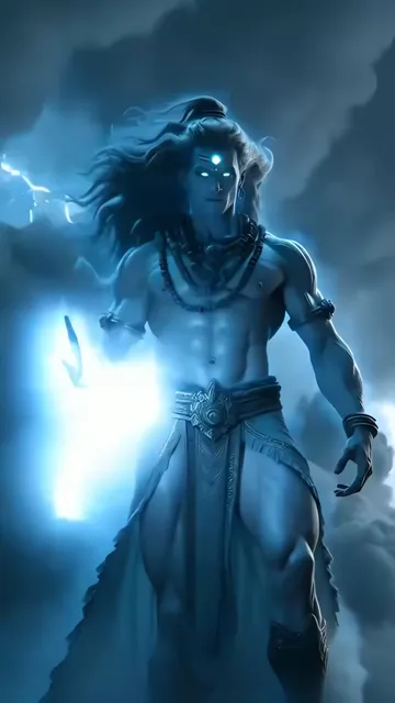 Shiva Cosmic Power With Blue Aura And Lightning