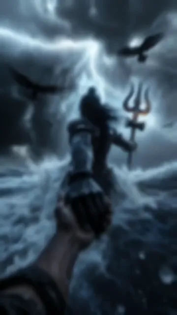 Shiva Holding Trishul Amid Stormy Sea And Lightning