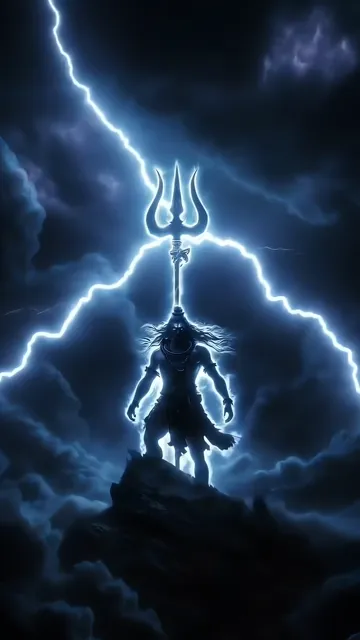 Shiva With Trishul And Lightning Aura Cosmic Balance
