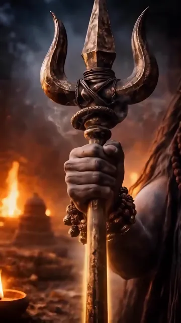 Shiva Holding Trishul In Fiery Temple Scene