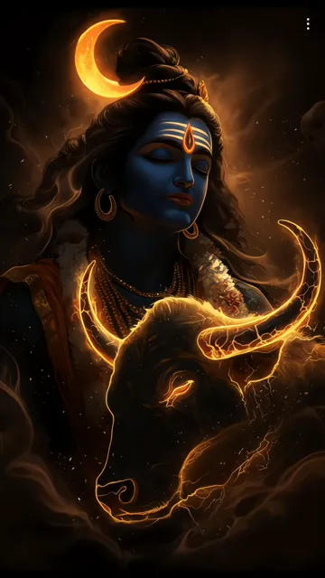 Shiva With Nandi Bull And Golden Horns Moonlit Aura