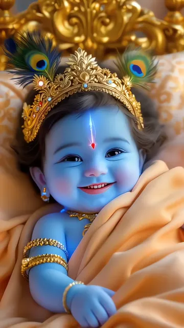 Baby Krishna Blue Glow With Peacock Feather Crown