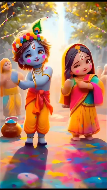 Radha Krishna Happy Holi Festival Colorful Celebration