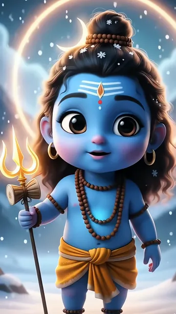 Cute Baby Shiva With Trishul And Moon Halo