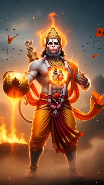 Powerful Hanuman Ji With Divine Flame And Sacred Icon
