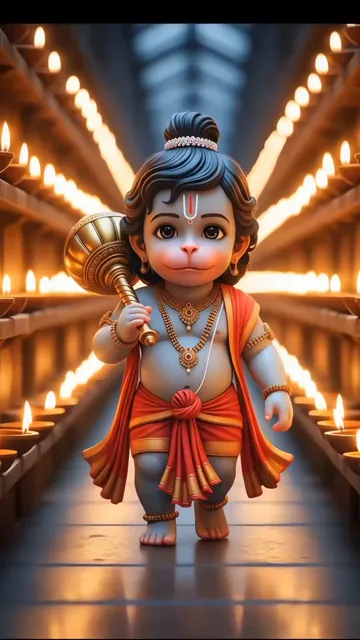Cute Ganesha With Golden Anklets Walking Through Temple Candlelight