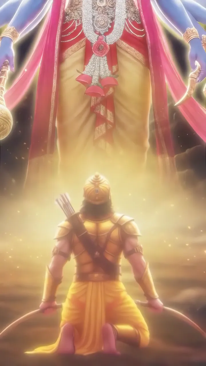Krishna And Hanuman Devotional Scene With Golden Aura