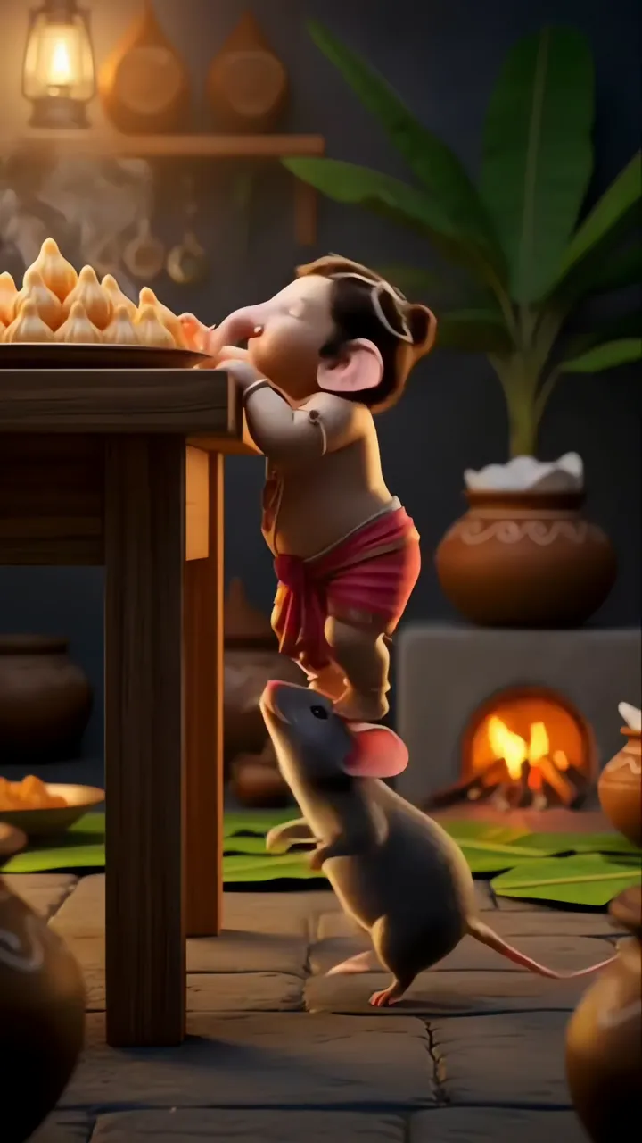 Ganesha Eating Modak With Mouse Companion Ganesh Chaturthi