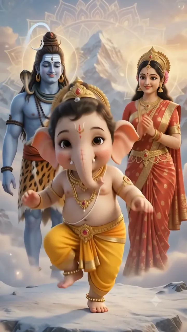 Baby Ganesha With Lord Shiva And Parvati