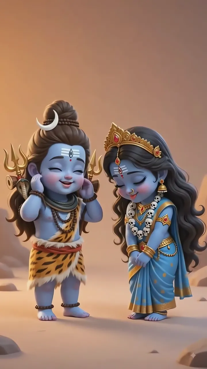 Chibi Shiva And Parvati Cute Blue Skinned Hindu Gods