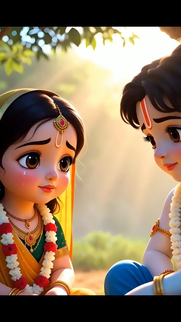 Radha Krishna Romantic Sunset Forest Scene