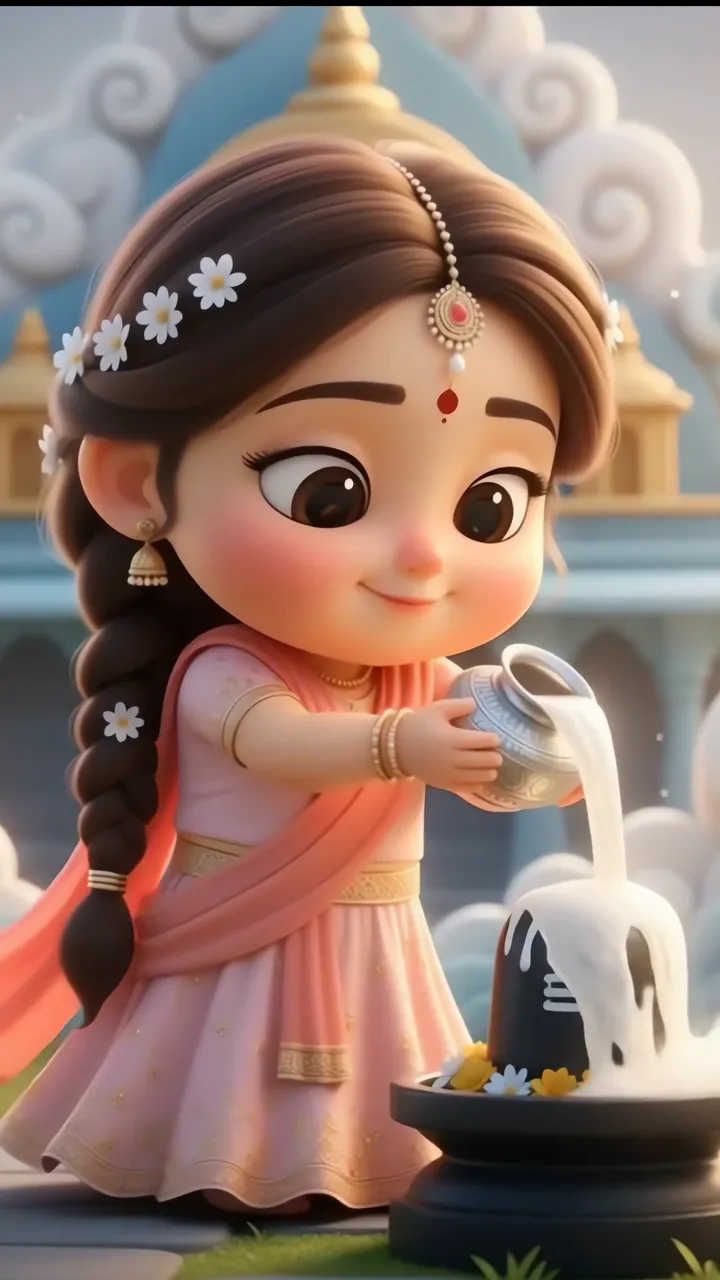 AI Girl Pouring Milk On Shiva Lingam In Temple