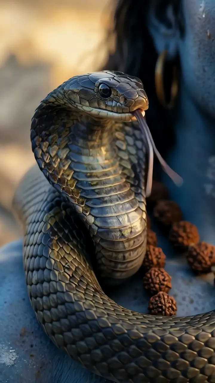Cobra Snake With Rudraksha Beads And Hindu God Statue