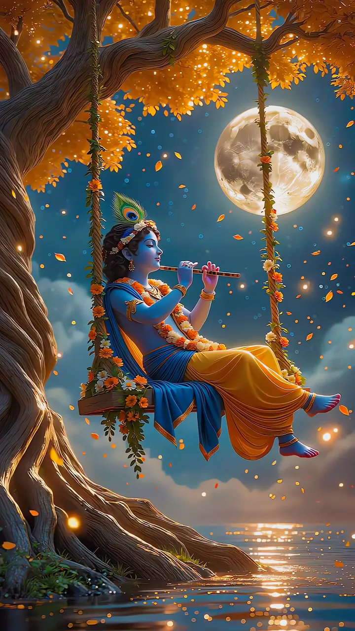 Radha Krishna Romantic Moonlight Temple Scene