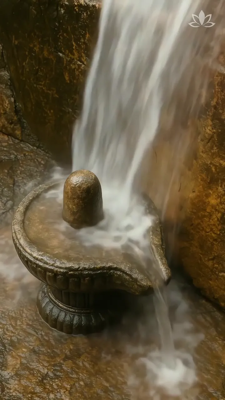 Waterfall On Shivling At Bhakti Sarovar Sacred Temple Scene