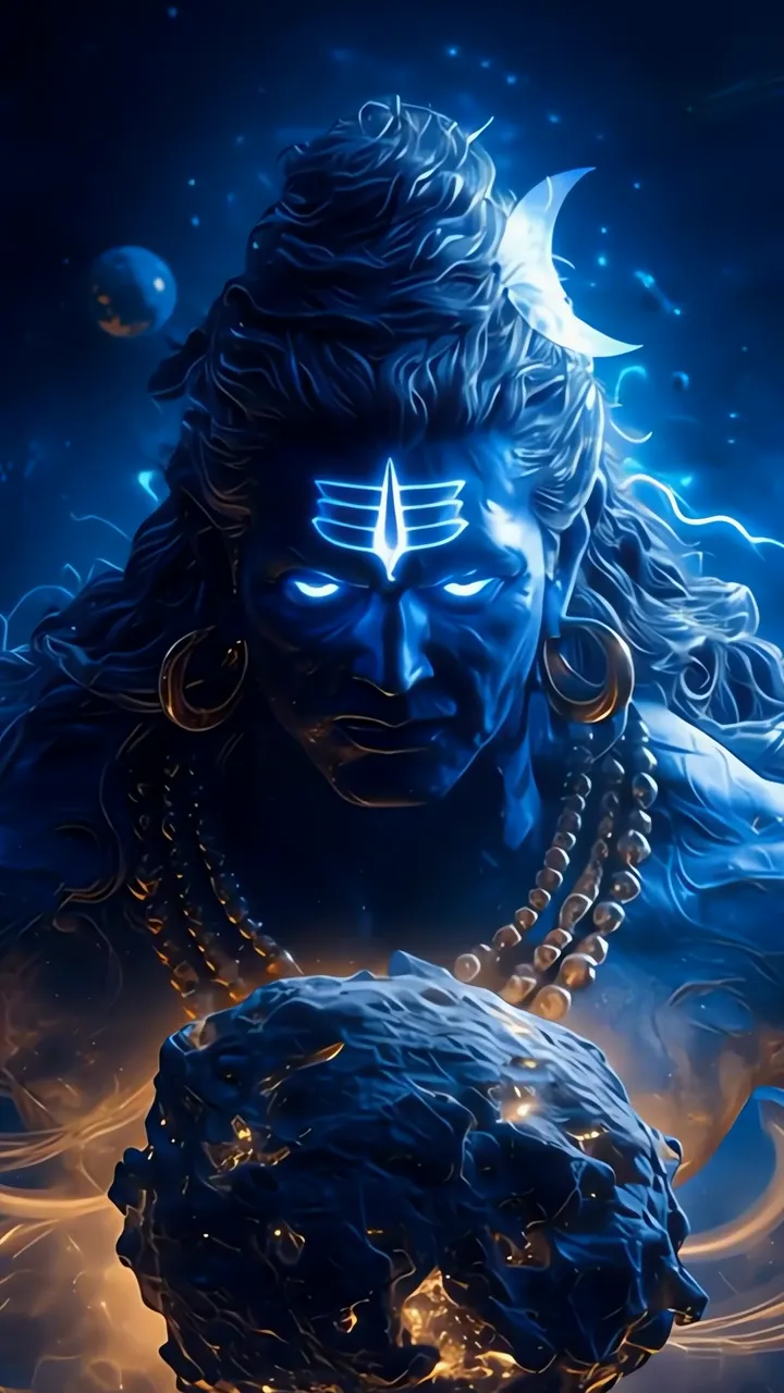 Shiva The Protector With Blue Aura And Trishul