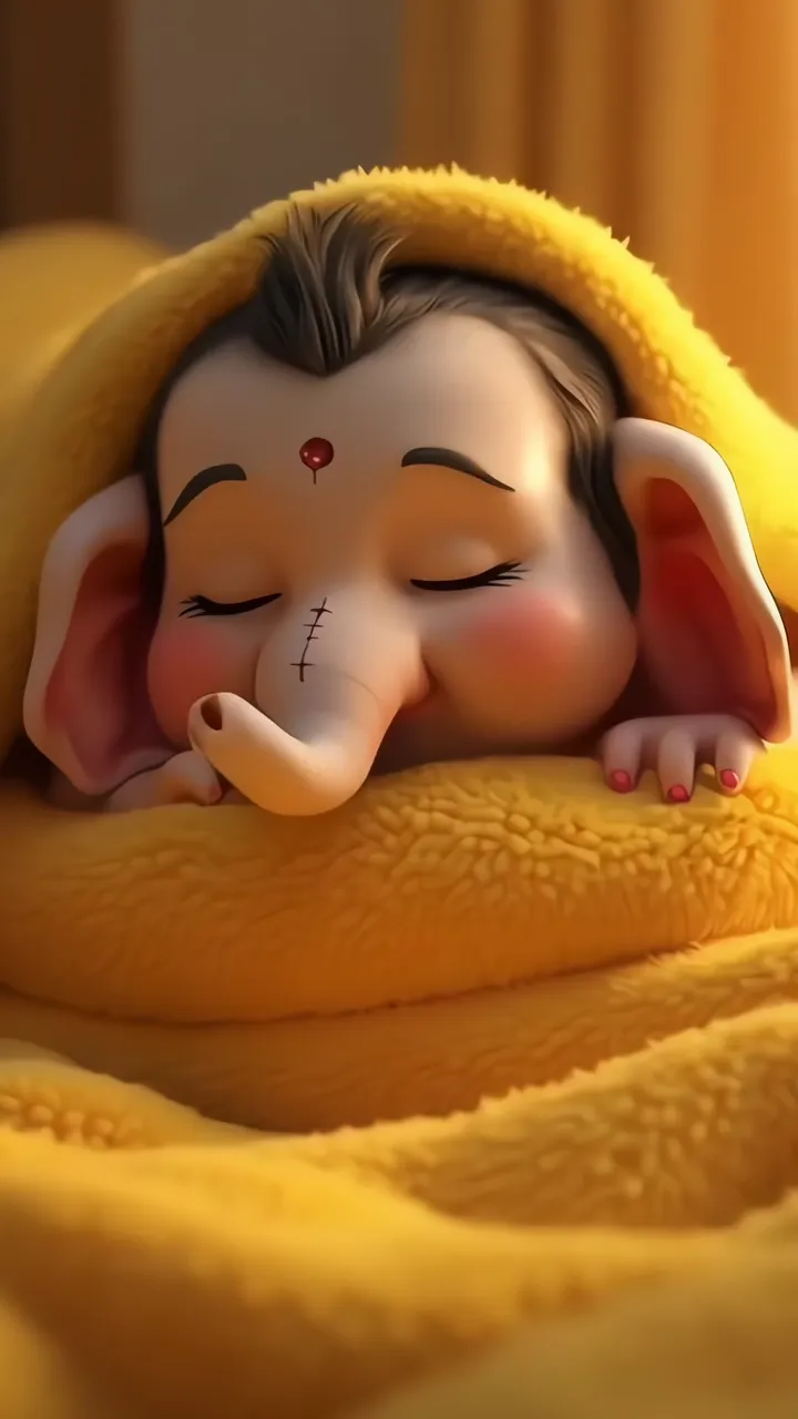 Cute Sleeping Ganesh Ji Wrapped In Yellow Blanket