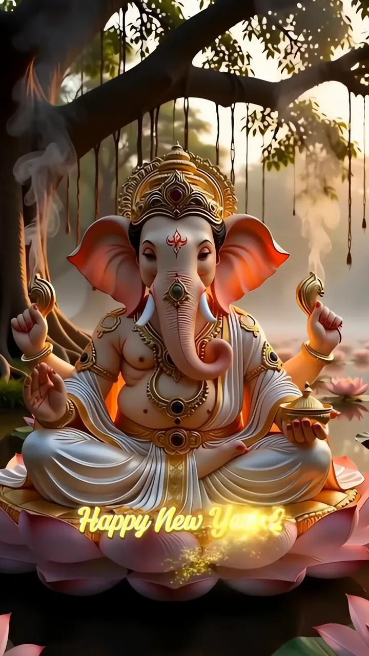 Ganesha Meditation With Lotus And Golden Aura
